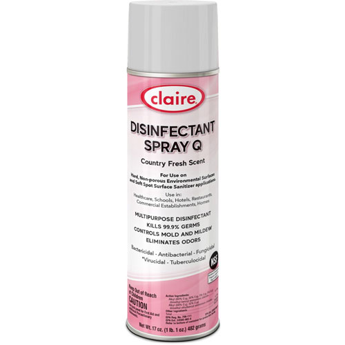Claire Multipurpose Disinfectant Spray, Ready-To-Use Spray, 17 fl oz (0.5 quart), Country Fresh Scent, 12/Carton, Pink