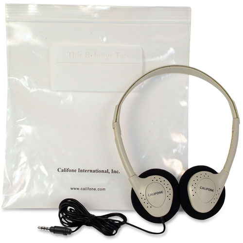 Califone Lightweight Stereo Headphones w/Storage Bag, Beige