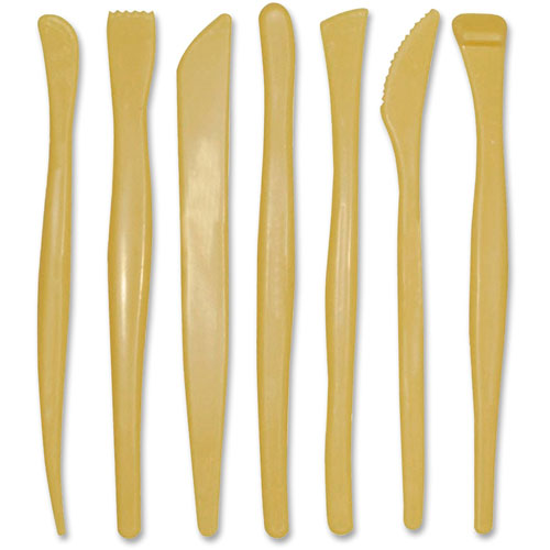 Chenille Kraft Plastic Modeling Tools, Plastic, 6" Long, 7 Tools With Assorted Tips, Yellow