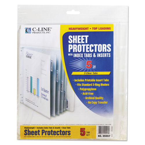 C-Line Sheet Protectors with Index Tabs, Heavy, Clear Tabs, 2