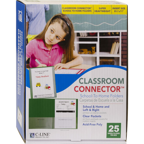C-Line Products Classroom Connector Folders, Green, 25/BX