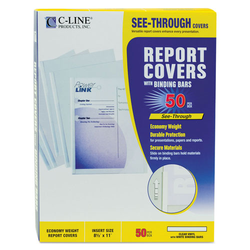 C-Line Report Covers with Binding Bars, Economy Vinyl, Clear, 8 1/2 x 11, 50/BX