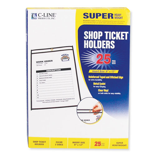 C-Line Shop Ticket Holders, Stitched, Both Sides Clear, 75 Sheets, 9 x 12, 25/Box