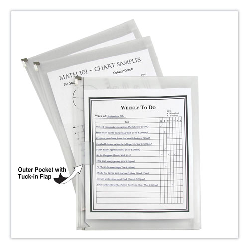 C-Line Zip n Go Reusable Envelope w/Outer Pocket, 13 x 10, Clear, 3/Pack