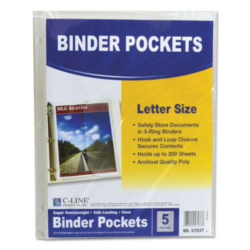 C-Line Poly Binder Pockets, 11 1/2 x 9 1/4, Clear, 5/Pack