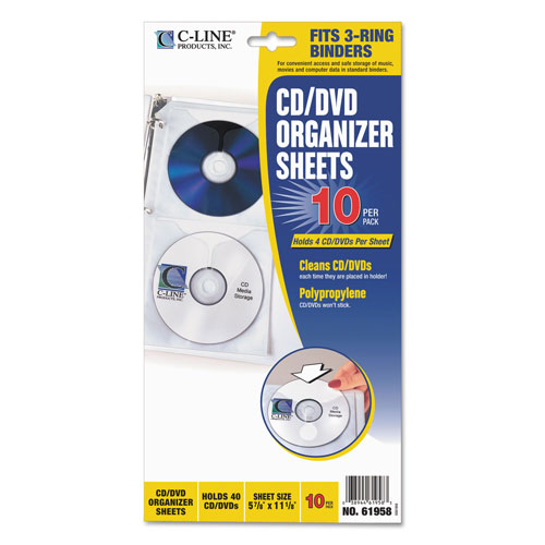 C-Line Deluxe CD Ring Binder Storage Pages, Standard, Stores 4 CDs, 10/Pack