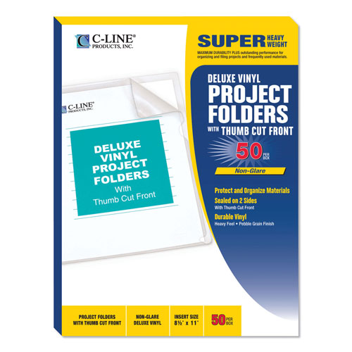 C-Line Deluxe Vinyl Project Folders, Letter Size, Clear, 50/Box