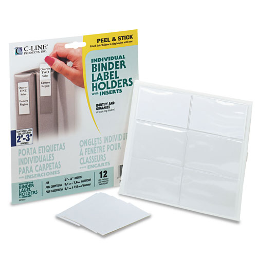 C-Line Self-Adhesive Ring Binder Label Holders, Top Load, 2 1/4 x 3 5/8, Clear, 12/Pack