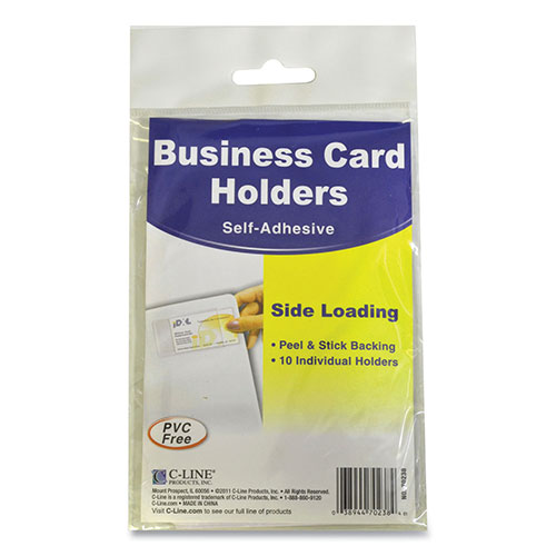 C-Line Self-Adhesive Business Card Holders, Side Load, 2 x 3 1/2, Clear, 10/Pack