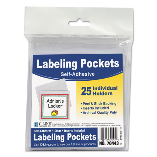 C-Line Self-Adhesive Labeling Pockets, Top Load, 3 3/4 x 3, Clear, 25/Pack