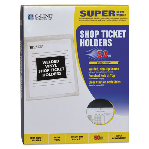 C-Line Clear Vinyl Shop Ticket Holders, Both Sides Clear, 15 Sheets, 8 1/2 x 11, 50/BX