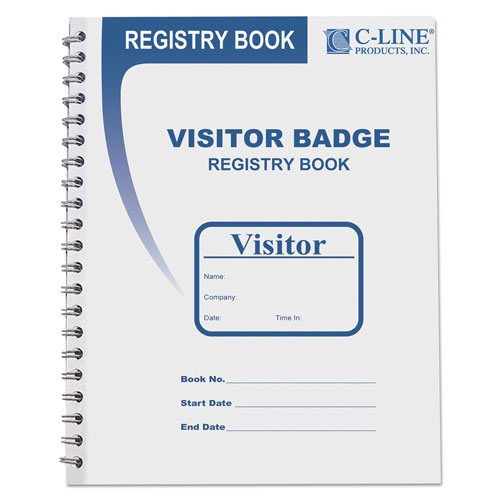 C-Line Visitor Badges with Registry Log, 3 5/8 x 1 7/8, White, 150 Badges/Box