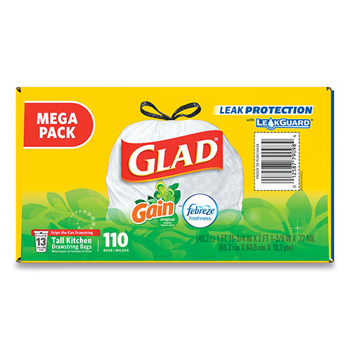 Glad OdorShield with Gain and Febreze, 13 gal, 0.72 mil, 25.75