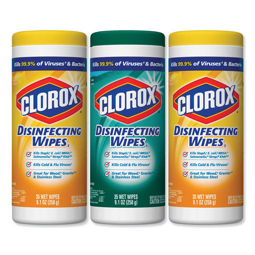 Clorox Disinfecting Wipes, 7x8, Fresh Scent/Citrus Blend, 35/Canister, 3/PK, 5 Packs/CT