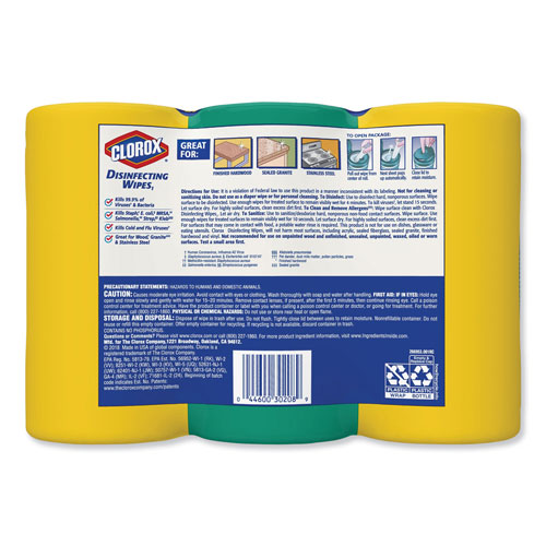 Clorox Disinfecting Wipes, 7 x 8, Fresh Scent/Citrus Blend, 75/Canister,  3/Pk, CLO30208PK