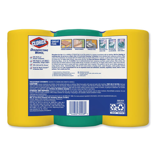Clorox Disinfecting Wipes, 7x8, Fresh Scent/Citrus Blend, 75/Canister, 3/PK, 4 Packs/CT
