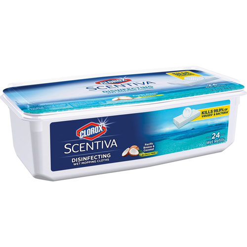 Clorox Scentiva Disinfecting Wet Mopping Pad Refills, Bleach-Free, 5.90" Width x 11.44" Length, 24 Per Pack