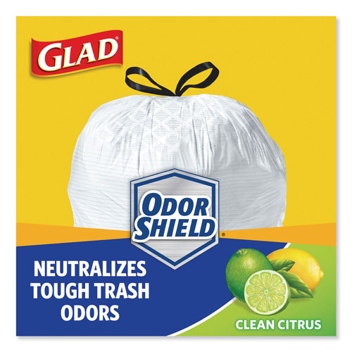 Glad OdorShield Tall Kitchen Drawstring Bags, 13 gal, 0.95 mil, 24 inch x 27.38 inch, White, 240/Carton - Clo78899, Size: One Size