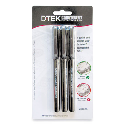 Controltek DTEK Counterfeit Detector Pens, Black, 3/Pack