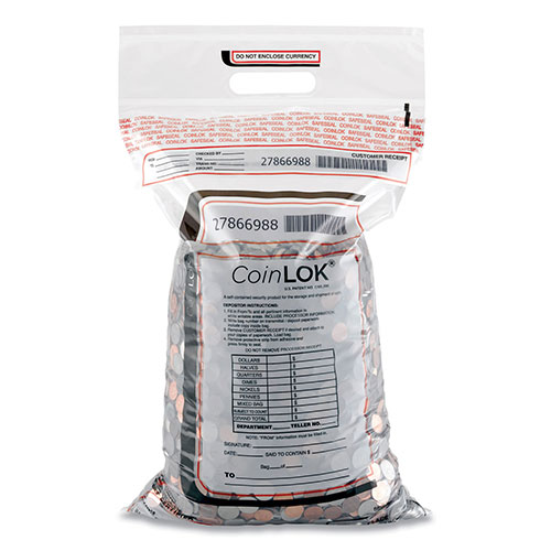 CoinLOK™ Coin Bag, 12.5 x 25, 5 mil Thick, Plastic, Clear, 50/Pack