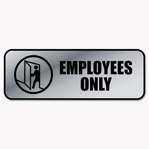 Consolidated Stamp Brushed Metal Office Sign, Employees Only, 9 x 3, Silver