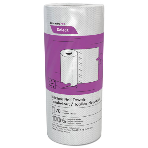 Cascades Select Perforated Roll Towels, 2-Ply, 8 x 11, White, 70/Roll, 30 Rolls/Carton