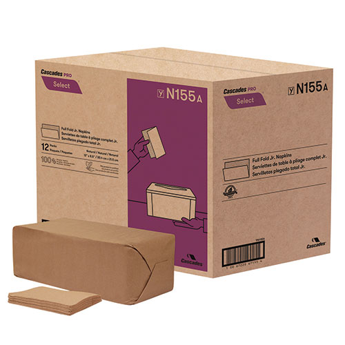 Cascades Select Full Fold II Napkins, 1-Ply, 12 x 8.5, White, 800/Pack, 12 Packs/Carton
