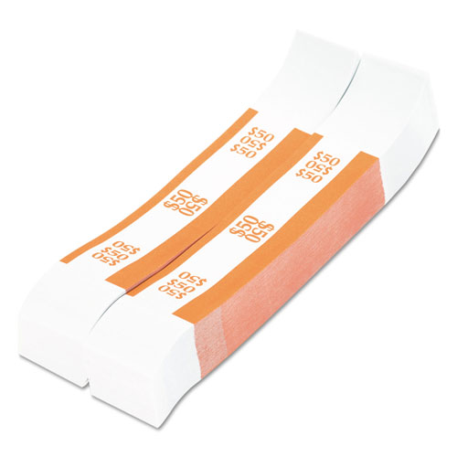 MMF Industries Currency Straps, Orange, $50 in Dollar Bills, 1000 Bands/Pack