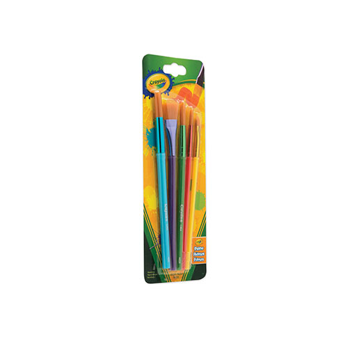 Crayola Arts and Craft Brush Set, Assorted Sizes, Natural Hair, Angled; Flat; Round, 5/Set