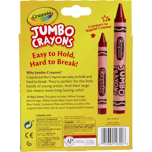 Crayola Jumbo Crayons, Assorted, 16/Pack
