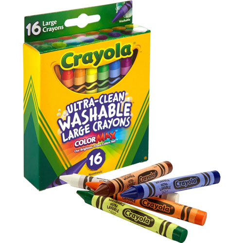 Crayola Ultra-Clean Washable Lrg Crayons, 16/BX, Ast