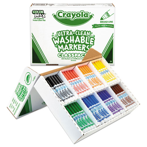 Crayola Ultra-Clean Washable Marker Classpack, Broad Bullet Tip, Assorted Colors, 200/Box