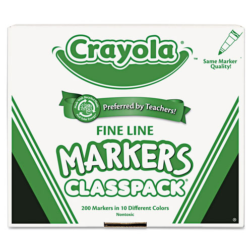 Crayola Fine Line Classpack Non-Washable Marker, Fine Bullet Tip, Assorted Colors, 200/Box