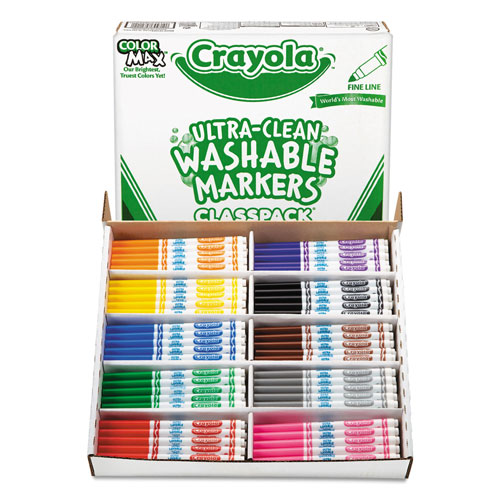 Crayola Ultra-Clean Washable Marker Classpack, Fine Line, Assorted Colors, 200/Pack
