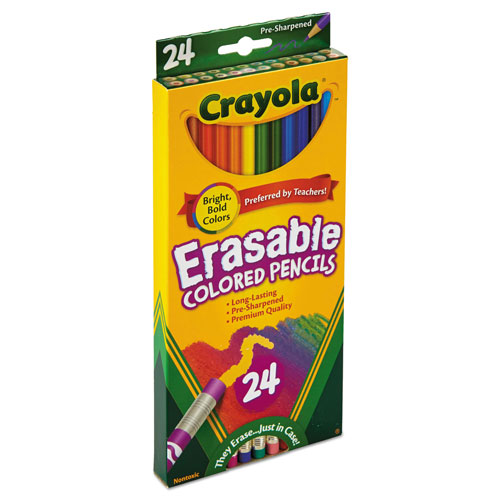 Crayola Erasable Color Pencil Set, 3.3 mm, 2B (#1), Assorted Lead/Barrel Colors, 24/Pack