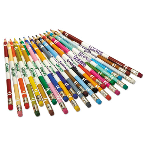 Crayola Erasable Color Pencil Set, 3.3 mm, 2B (#1), Assorted Lead/Barrel Colors, 24/Pack