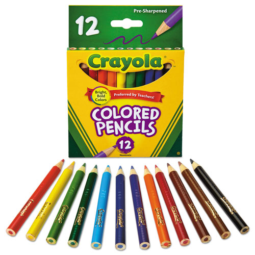 Crayola Short-Length Colored Pencil Set, 3.3 mm, 2B (#1), Assorted Lead/Barrel Colors, Dozen