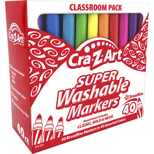 Cra-Z-Art® Markers, Broadline, Washable, 40 Colors, 40/Bx, Ast