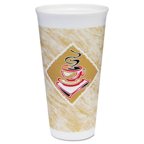 Dart Foam Hot/Cold Cups, 20 oz., Café G Design, White/Brown with Red Accents