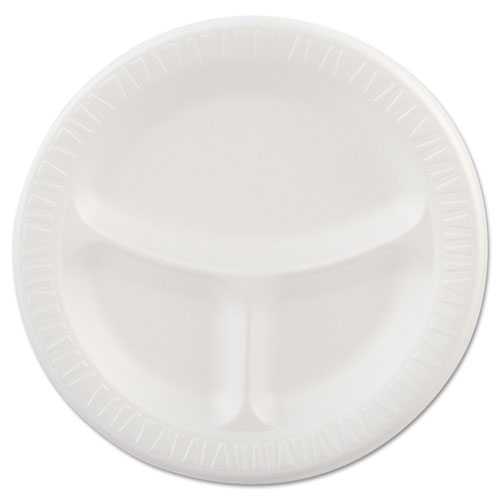 Dart Laminated Foam Plates, 9" dia, White, Round, 3 Compartments, 125/Pk, 4 Pks/Ct