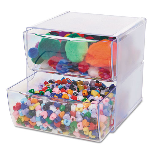 Deflecto Stackable Cube Organizer, 2 Drawers, 6 x 7 1/8 x 6, Clear