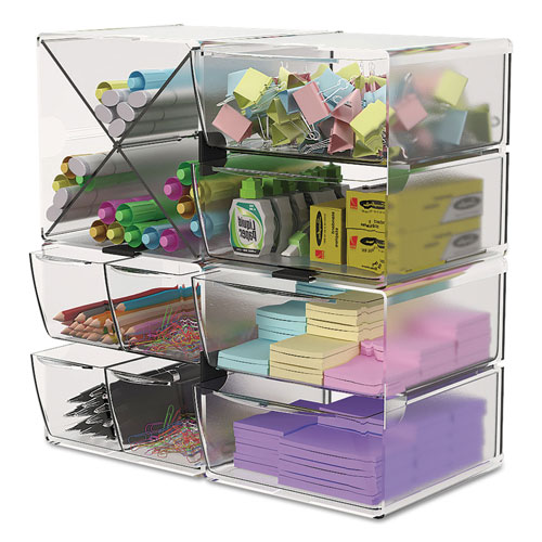 Deflecto Stackable Cube Organizer, 4 Drawers, 6 x 7 1/8 x 6, Clear