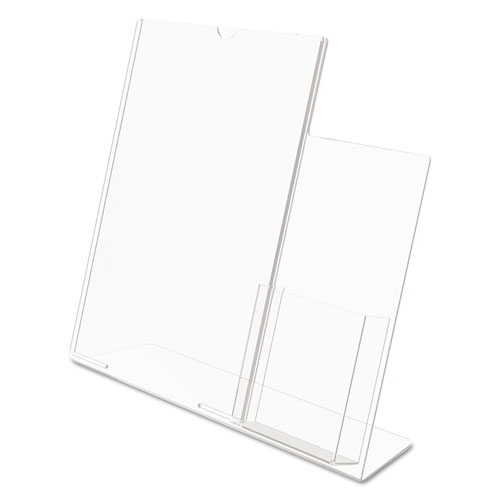 Deflecto Superior Image Slanted Sign Holder with Side Pocket, 13.5w x 4.25d x 10.88h, Clear