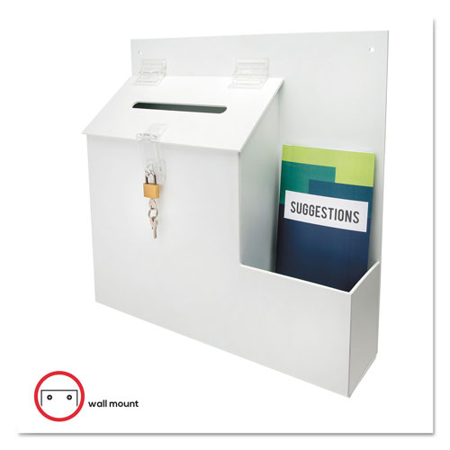 Deflecto Suggestion Box Literature Holder w/Locking Top, 13 3/4 x 3 5/8 x 13, White