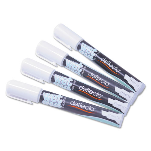 Deflecto Wet Erase Markers, Medium Chisel Tip, White, 4/Pack