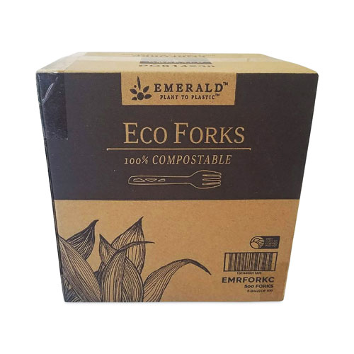 Emerald Plant to Plastic Compostable Cutlery, Fork, White, 1,000/Carton