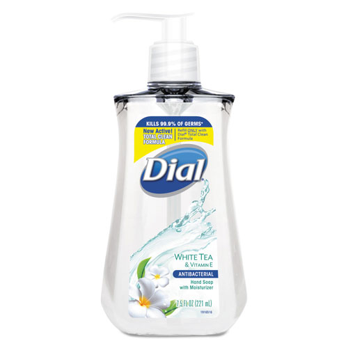 Dial Antibacterial Liquid Soap, 7.5 oz Pump Bottle, White Tea, 12/Carton
