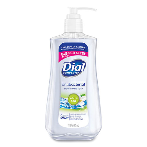 Dial Antibacterial Liquid Hand Soap, White Tea Scent, 11 oz Pump Bottle, 12/Carton