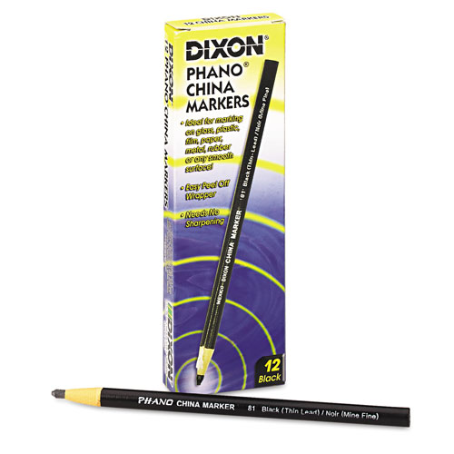 Dixon China Marker, Black, Thin, Dozen