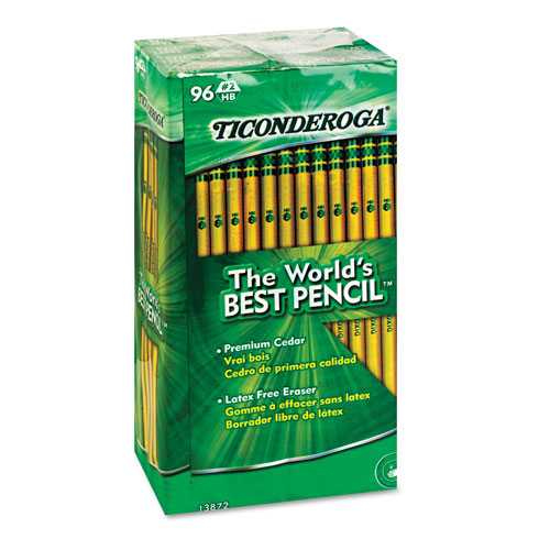 Dixon Ticonderoga Pencils, HB (#2), Black Lead, Yellow Barrel, 96/Pack